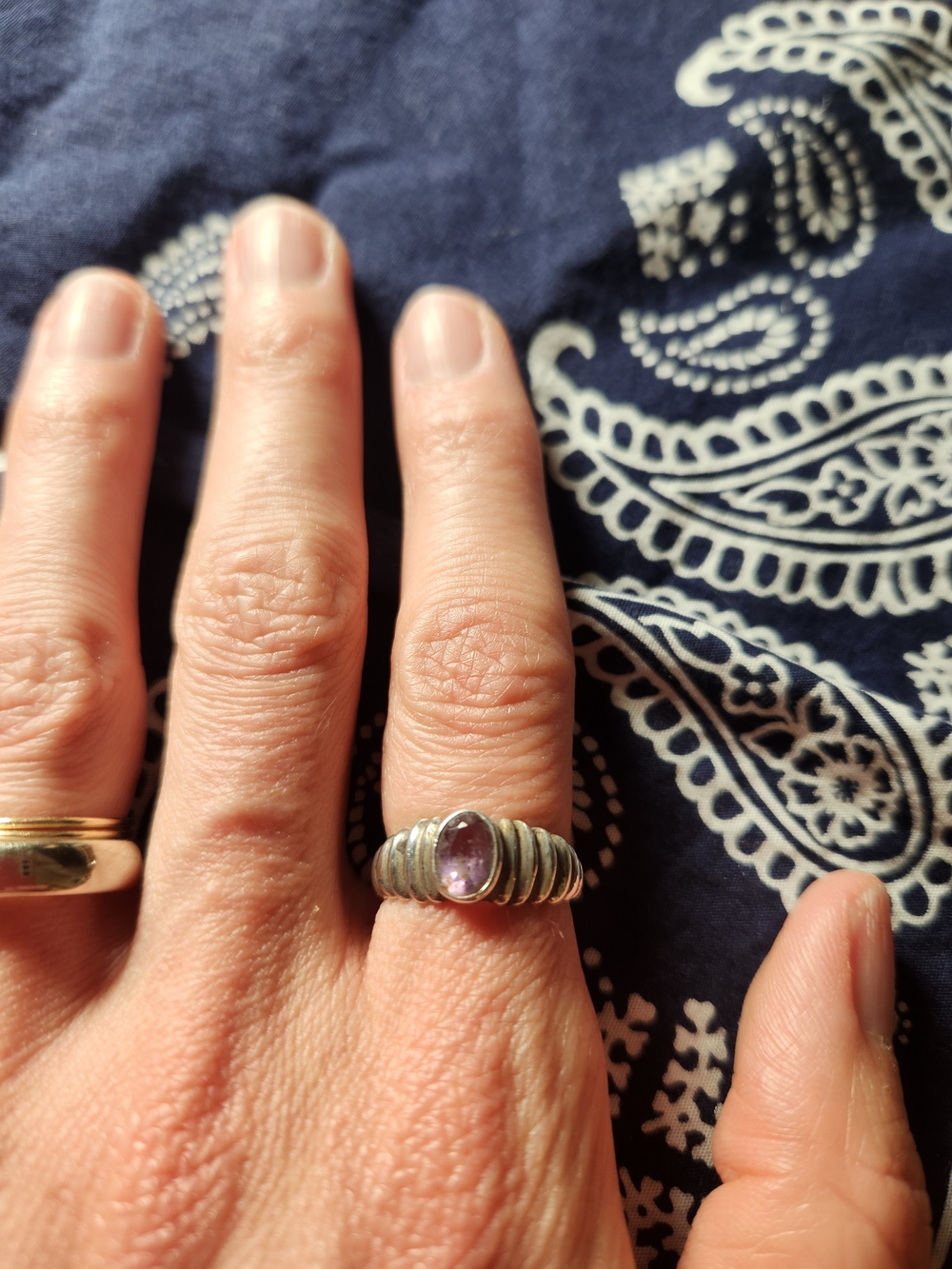 Sterling Silver Purple Gemstone Ribbed Band Ring